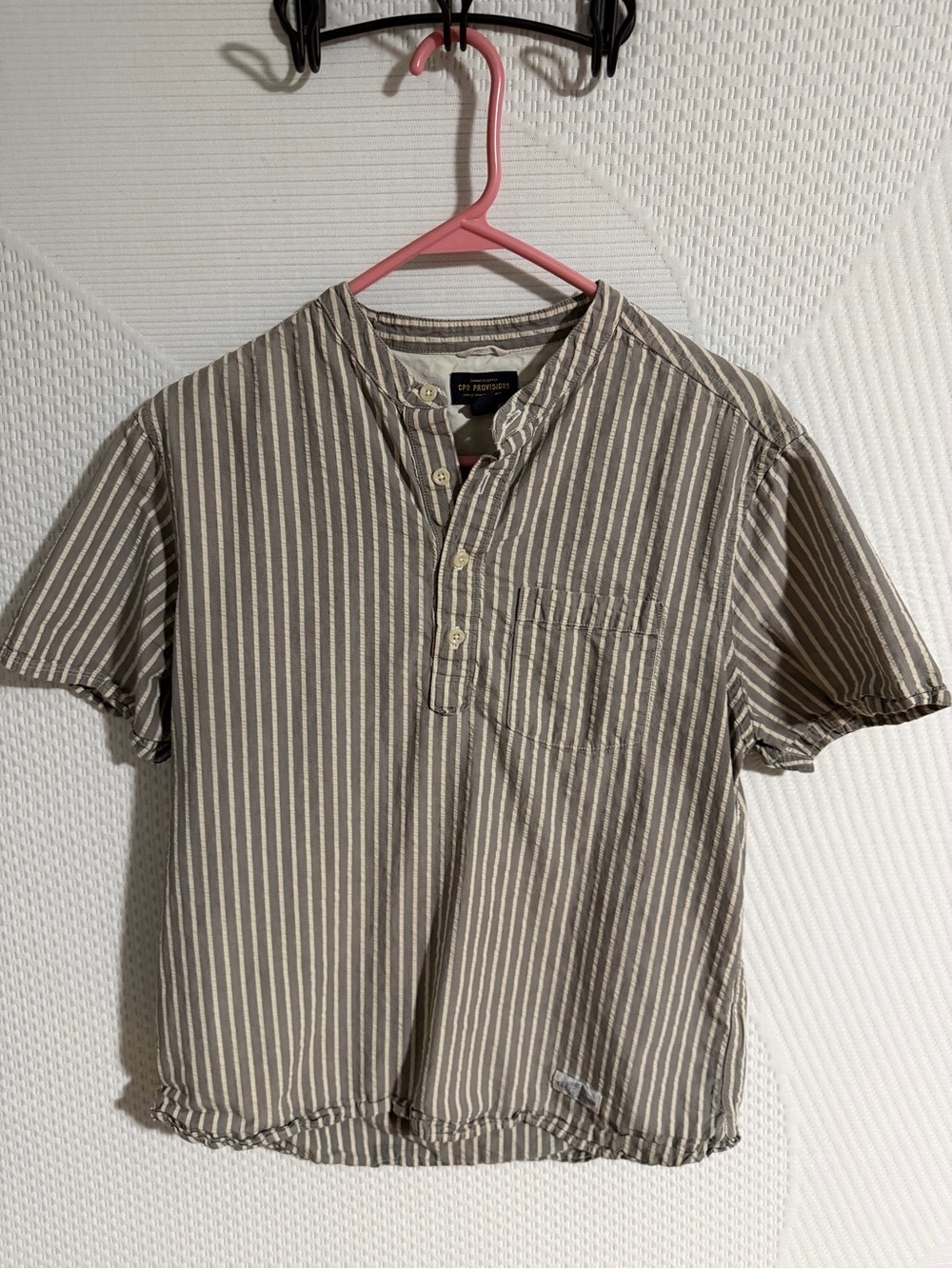 CPO Provisions Stripe Short-Sleeve Shirt in Beige and White - Casual Button-Down